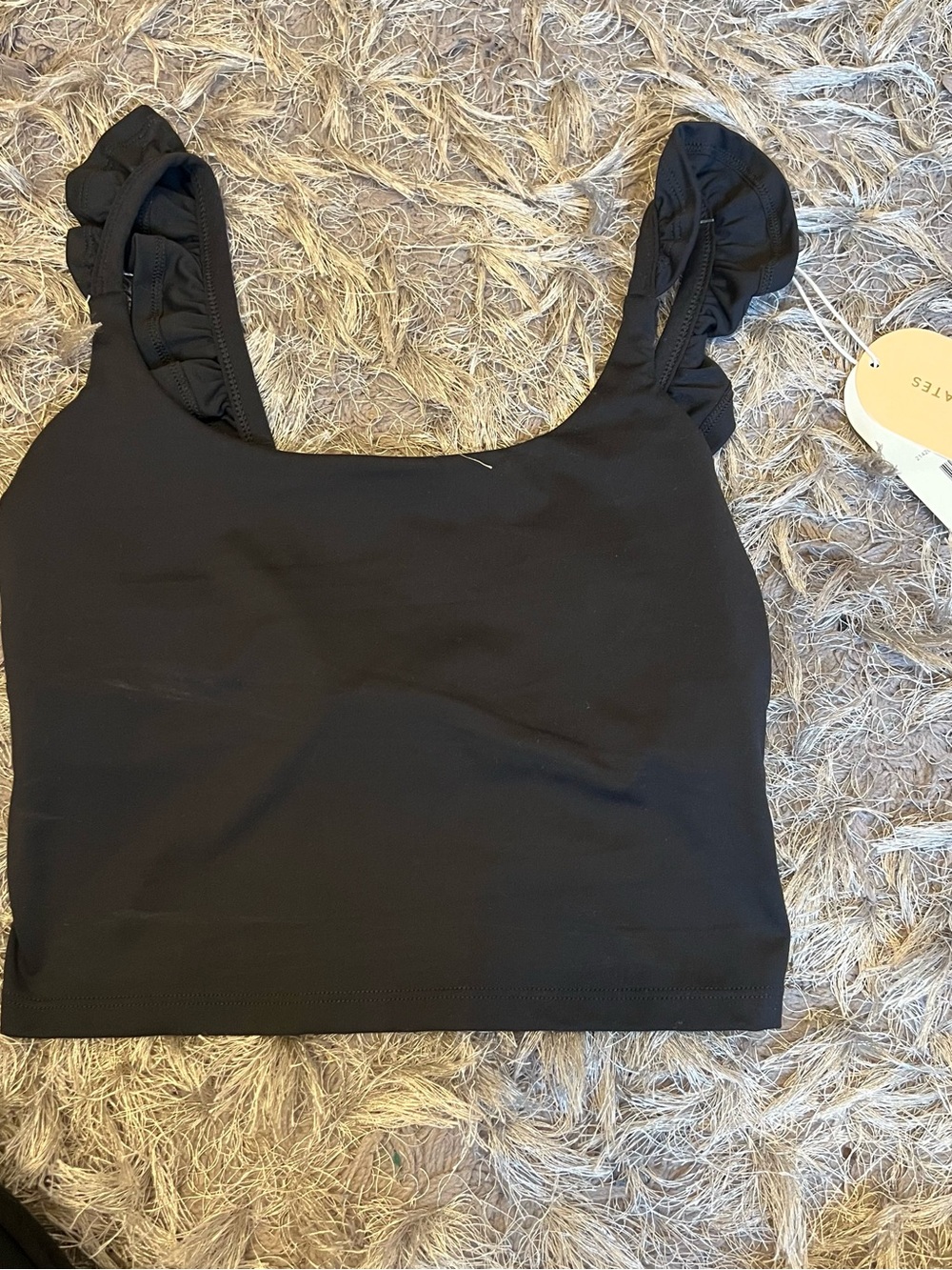 NWT BLOGILAGTES Ruffle Strap Black Crop Tank Top
